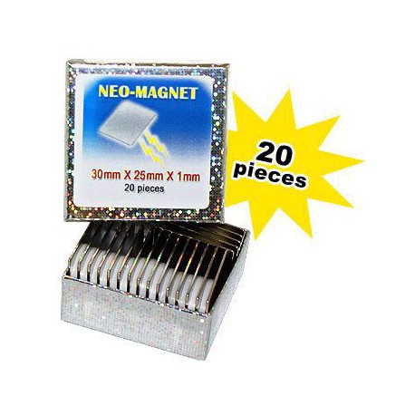 20 Rectangular Neo-Magnets 30mm x 25mm x 1mm